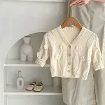 Cárdigan de punto con cuello en V y flores hechas a mano para niños, suave y cómodo, perfecto para abrigar y lucir elegantes. — foto 4