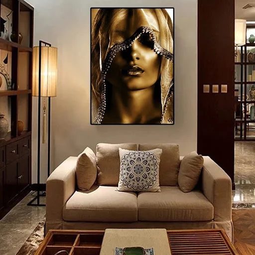 Title 2, Modern Golden Noble Veil Women Canvas Paintings...