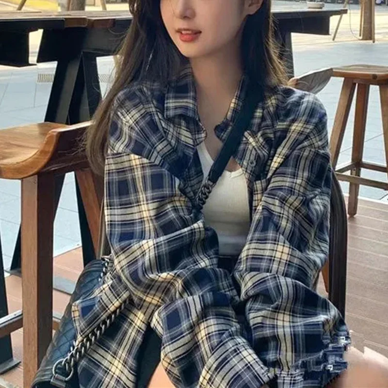 Camicia cardigan donna a quadri retrò sottile con protezione solare, leggera e confortevole, perfetta per l'estate, stile vintage e protezione dai raggi. — foto 7