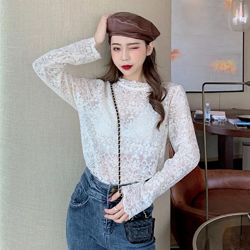Title 7, Womens Western Style Mesh Lace Bottoming Shirt