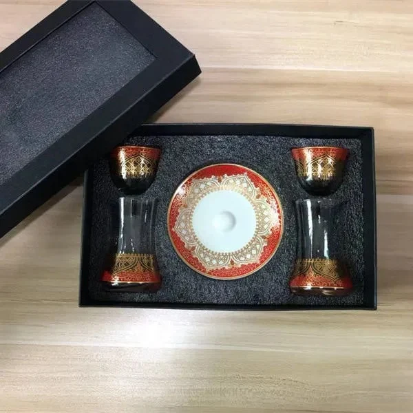 Gold Red Heat Resistant Tea Cup Glass Coffee Mug Set Enjoy your hot beverages with style and peace of mind with this dur — photo 1