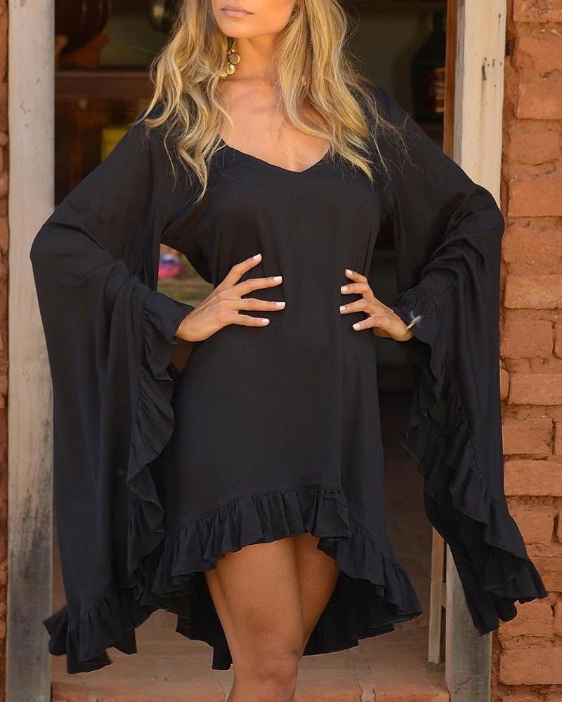 Summer Elegance Style Female V-neck Asymmetric Skirt Dress, offering a chic, comfortable look for warm weather outings. — photo 2