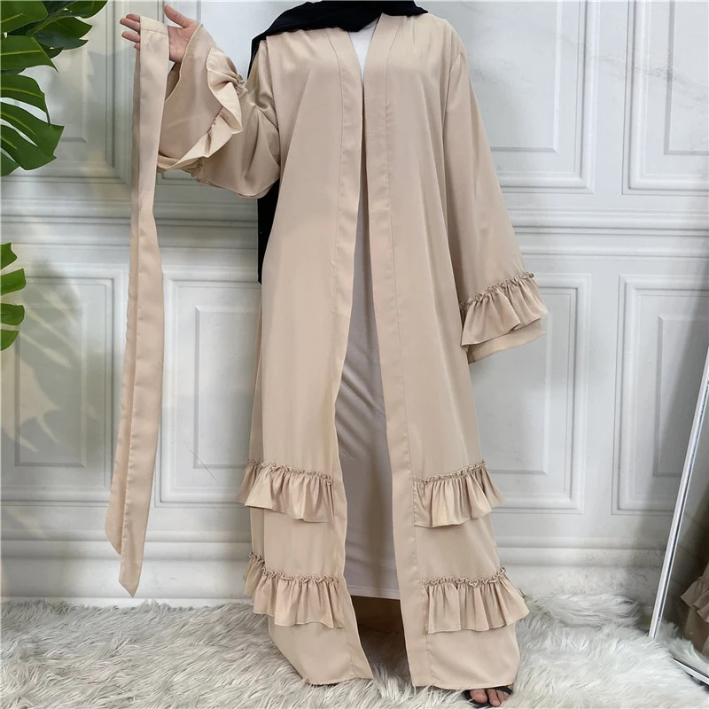 Dubai Arabische Cardigan Robe met Geruffelde Mouwen en Vetersluiting Stijlvolle Gewaad voor Elegante Momenten — foto 1