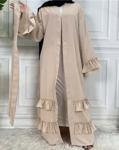 Ruffled Sleeves Lace Up Dubai Arab Cardigan Robe Elegant Outerwear Perfect for Special Events and Modest Fashion