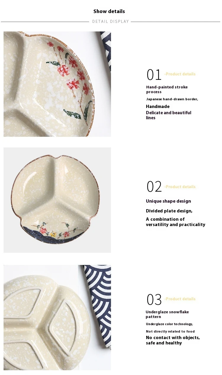 Title 5, Ceramic Three-grid Breakfast Salad Dish Tablewa...