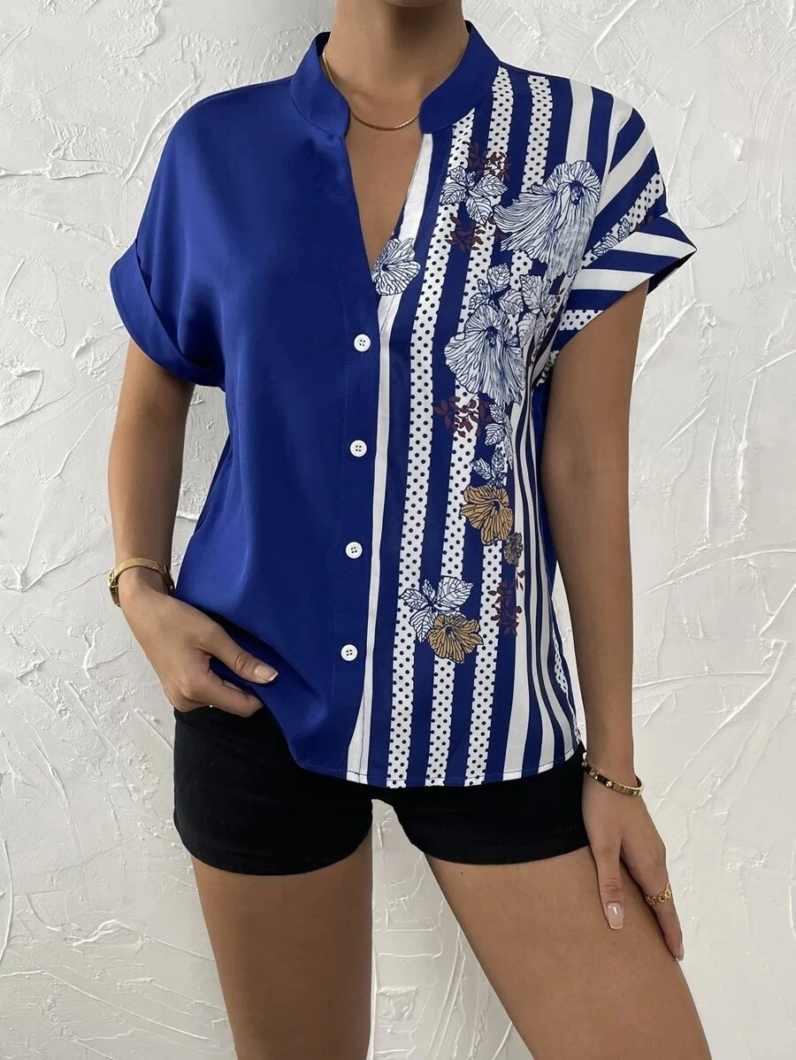Camisa feminina de manga curta com botão de verão — foto 8