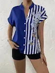 Camisa feminina de manga curta com botão de verão — foto 8