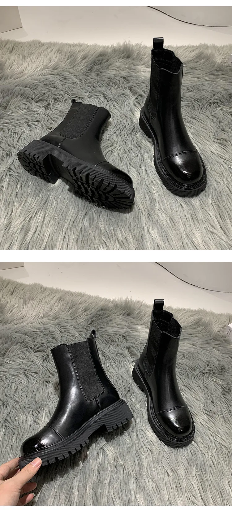 Botas de plataforma de veludo estilo britânico retrô marrom Botas skinny de inverno Conforto e elegância para seus dias frios com estilo e conforto. — foto 3