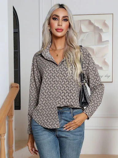 Title 19, Womens Long Sleeve Fashion Geometry Pattern Pr...