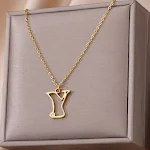 Colar com pingente de letra vazada simples em aço inoxidável para meninas de minorias Enfeite delicado e elegante, um presente ideal para mulheres — foto 46