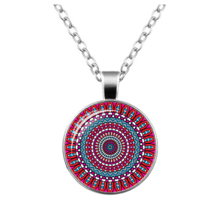 Mandala Flower Time Gemstone in vetro Collana a ciondolo — foto 1