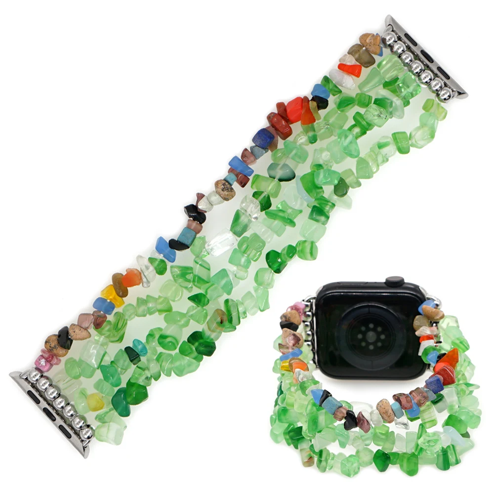 Alça de mão com contas Fashion Gravel Green Aventurina, estilo natural e conforto. Ideal para segurar seu celular com elegância e praticidade. — foto 2