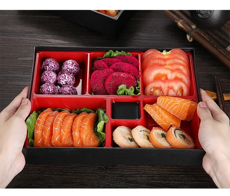Title 10, Japanese Lunch Box Wood Grain Plastic, Divided ...