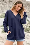 Dames V-hals Wafel Effen Kleur Hoodie met lange mouwen. Comfortabele en stijlvolle hoodie, ideaal voor dagelijks gebruik en casual outfits. — foto 4