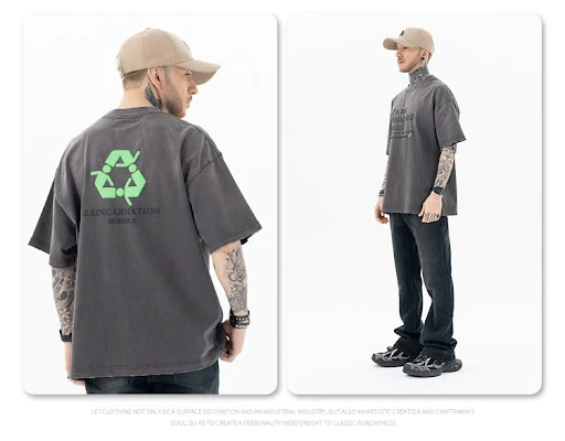 Title 3, Heavy Basic Washed And Worn Loose Cotton T-shir...
