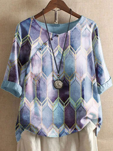 Title 5, Round neck short sleeve printed loose bottoming...