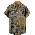 Camisa estampada de praia masculina Conforto e estilo sob o sol Tecido leve e respirável, perfeita para a praia, piscina, férias e looks casuais. — foto 15