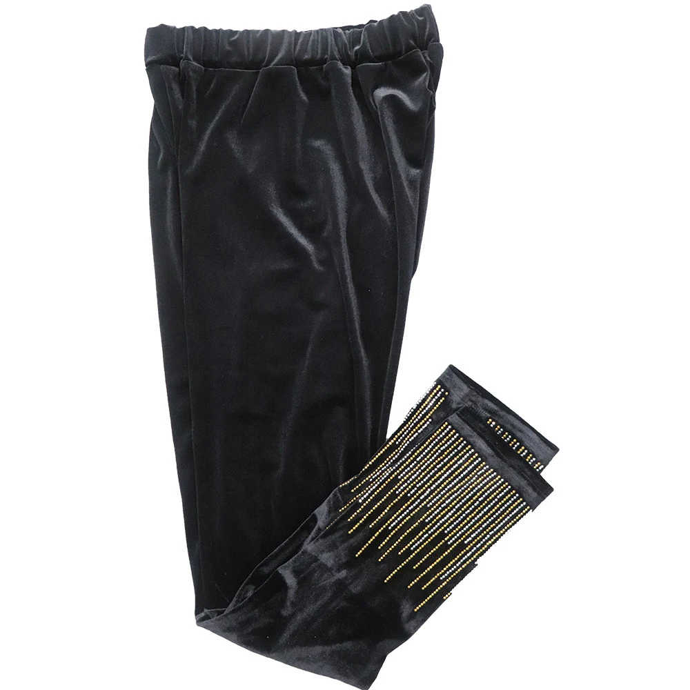 Title 6, Conjunto feminino de veludo dourado com aplicaç...