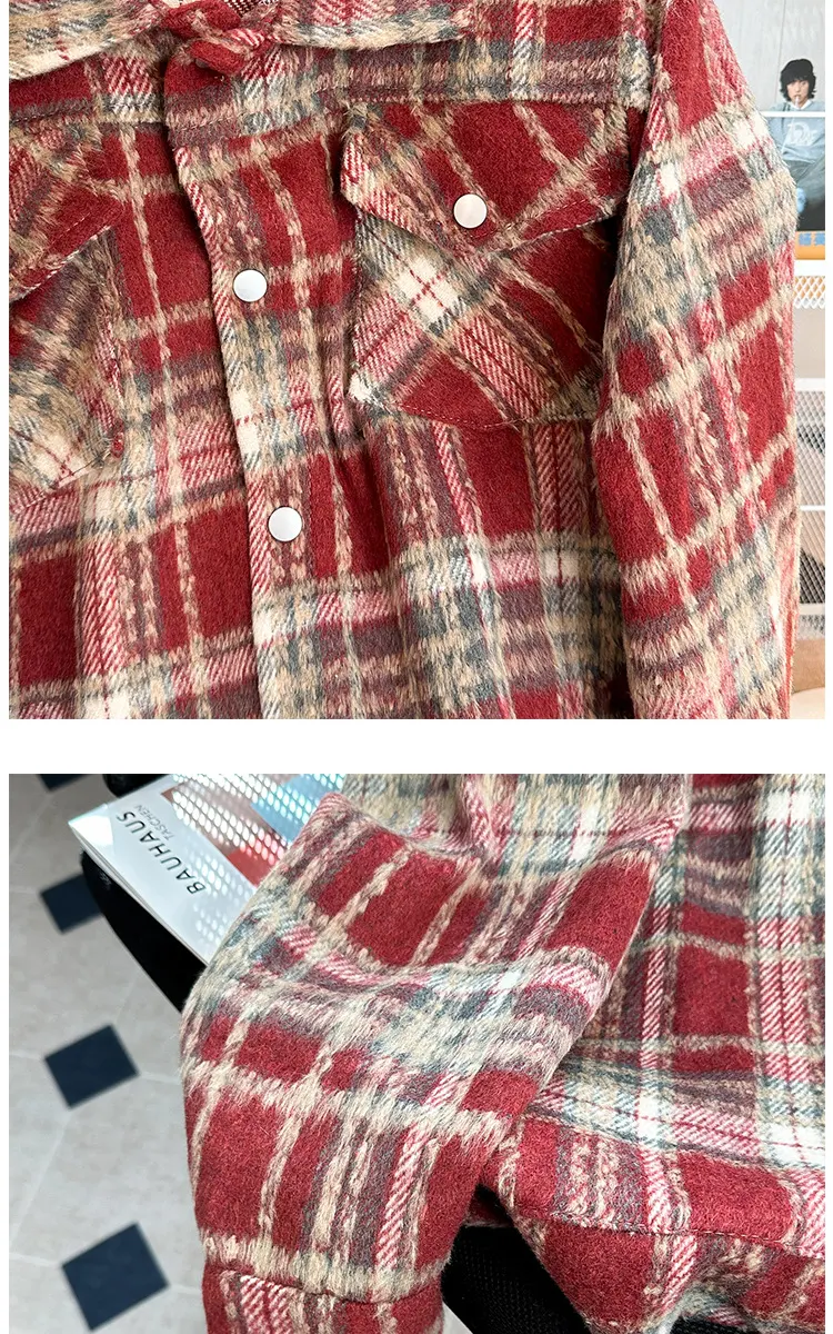 Men's Plaid Tooling Woolen Button Shirt Jacket. A warm, comfortable, and stylish outerwear option for everyday wear and — photo 13