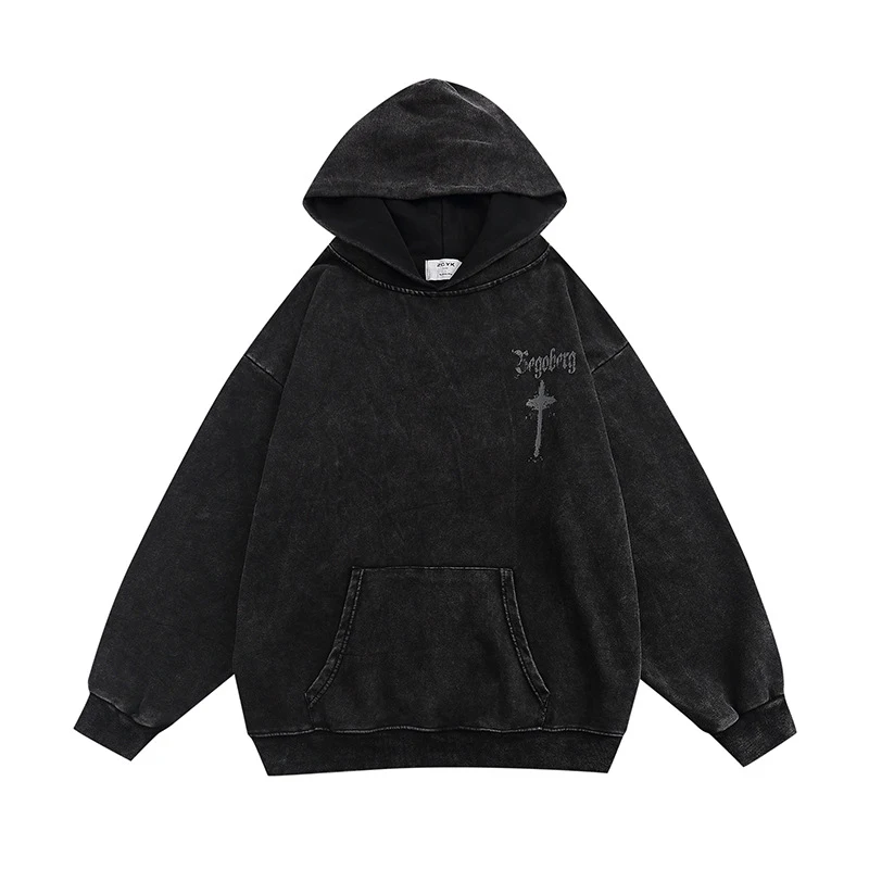 Moletom Masculino Estilo Grafite Cruz Religiosa Tendência | Manga Longa Vintage Desbotado | Roupa Rua Moderna e Despojada — foto 8