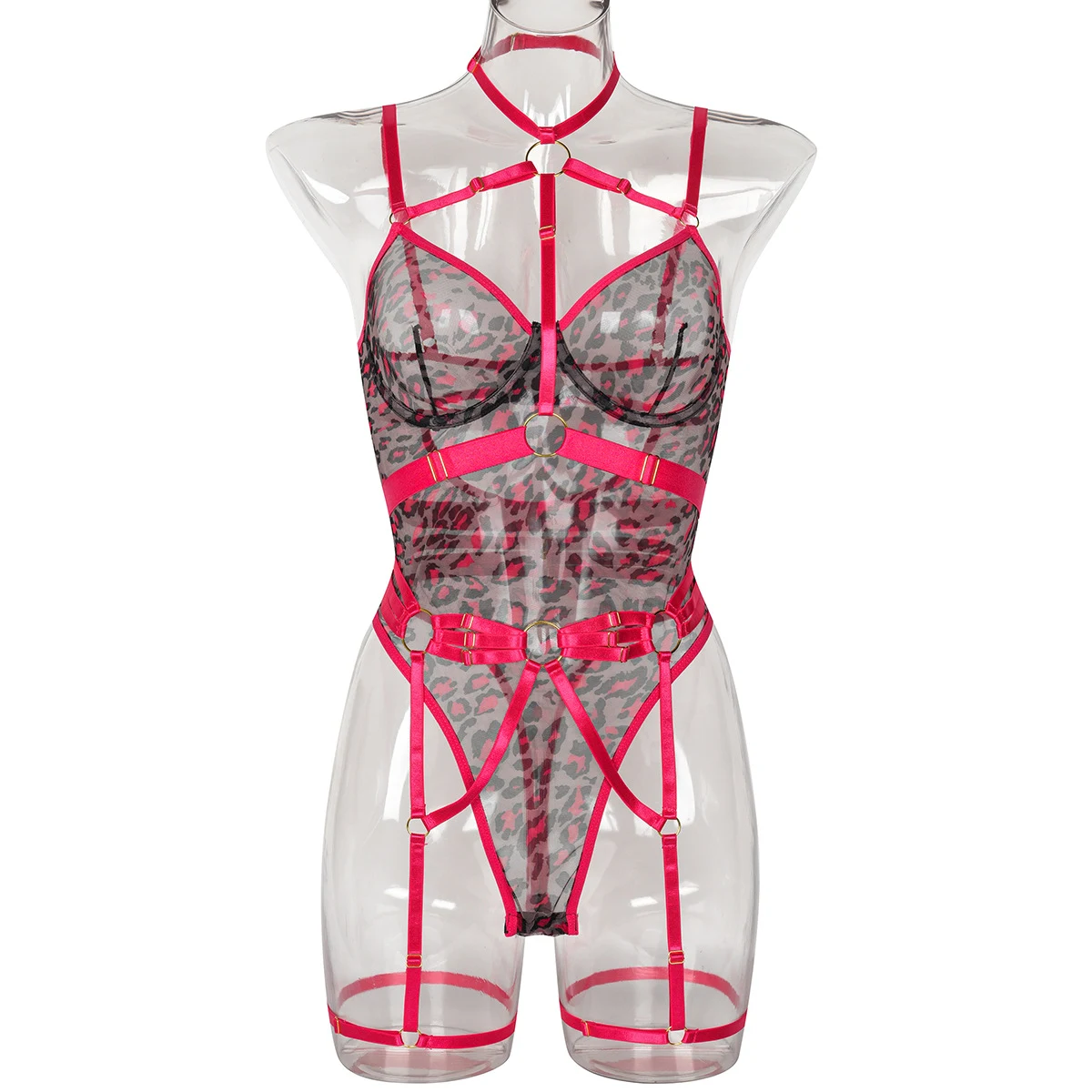 Title 8, Lingerie sexy con stampa leopardata, spalline i...