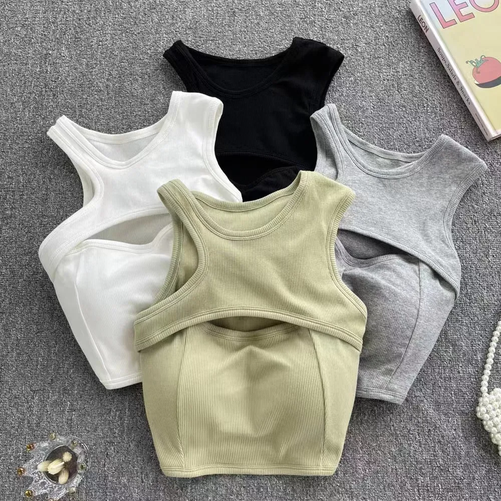 Fake Two-piece Round Neck Hollow Out Padded Vest Women — photo 4