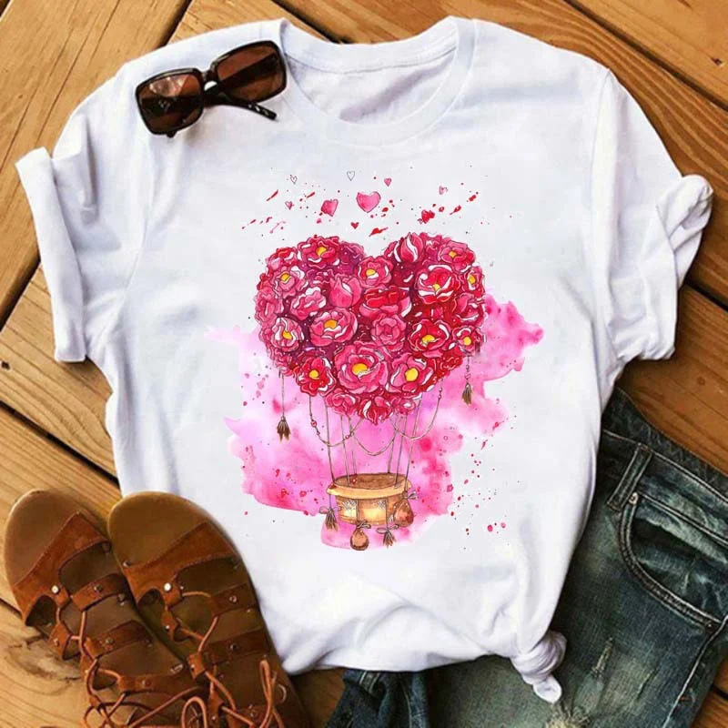 Ice Cream Flower Print Short Sleeve Tee for Couples, unisex design, comfortable summer wear, matching outfits, casual st — photo 5