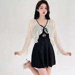Maiô feminino manga longa, estilo siamês conservador, blusa emagrecadora, modelagem slim fit para um visual elegante e confortável na praia ou piscina. — foto 8