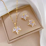 Conjunto de colar e brincos Maple Leaf para mulheres. Joia leve e luxuosa, ideal para realçar o temperamento e adicionar um toque de sofisticação. — foto 1