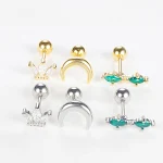 Conjunto de brincos de três peças com coroa lunar e diamantes, ideal para adicionar brilho e sofisticação ao seu visual diário com elegância. — foto 5