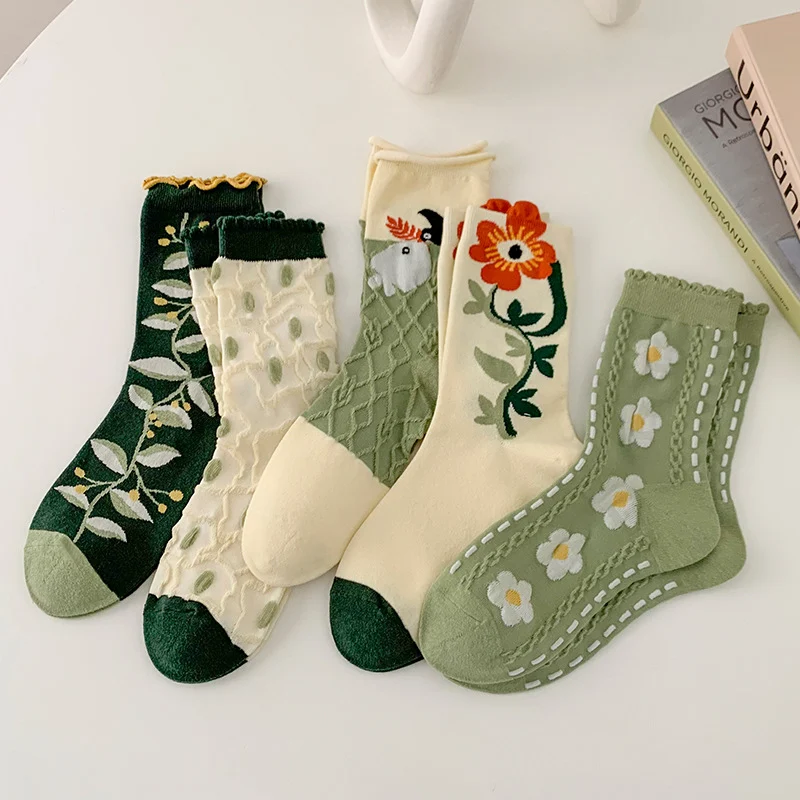 Title 5, Retro Japanese Tube Socks Womens Flower Relief...