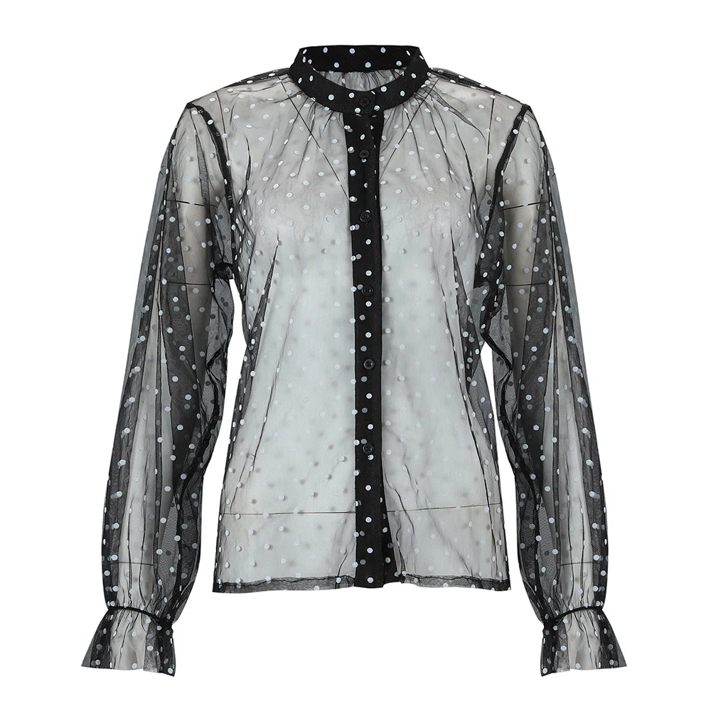 Title 10, Temperament Sheer Collar Shirt Long Sleeve Elev...