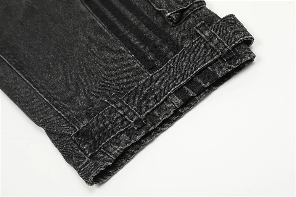 Multi-pocket design jeans with side contrast color stripes, baggy straight trousers, offering style and practicality for — photo 7