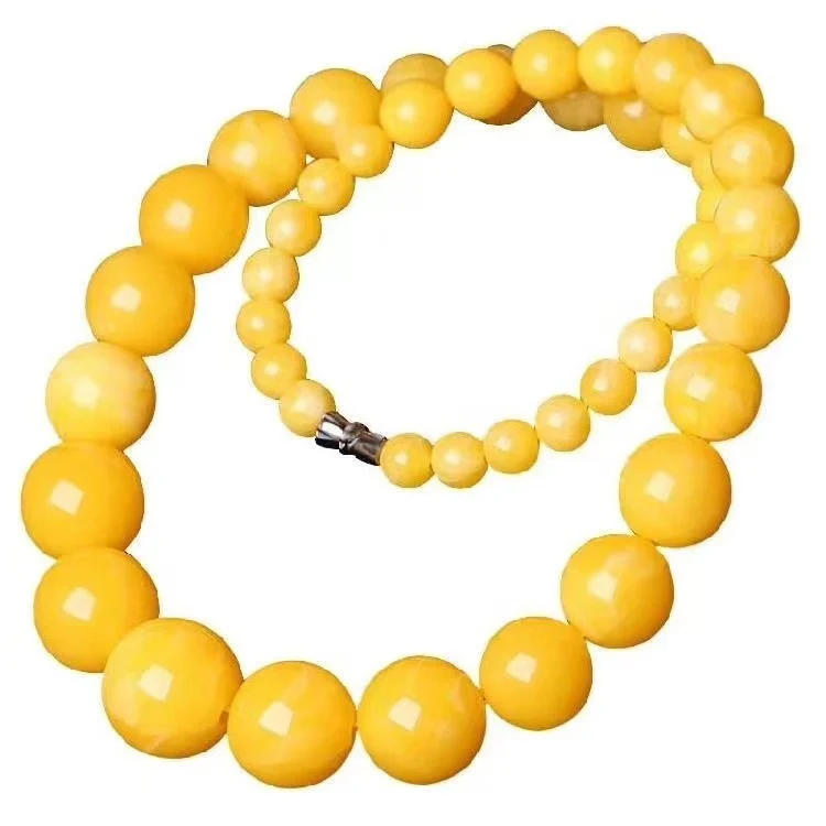 Colar de contas redondas amarelas degradê de cera de abelha, corrente de clavícula delicada, brilho natural e elegante para mulheres — foto 3