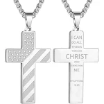 Colar Amazon Masculino Aço Inox com Pingente Cruz Bandeira Americana, Design Patriótico, Corrente Masculina Moderna — foto 4