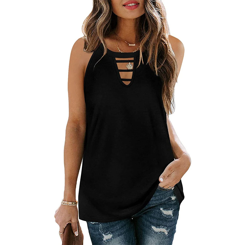 Title 6, Hollow Sleeveless Casual Vest Tshirt Women