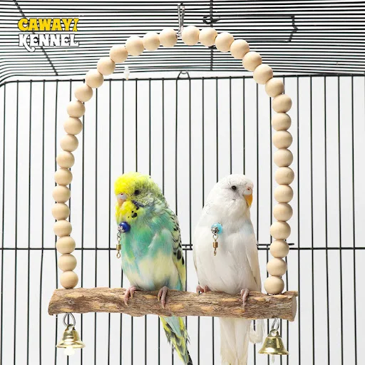 Wooden Bird Swings Training Toy with Hanging Bell for Cockatiels Parakeets Cage Accessories Birdcage Parrot Perch Stand — photo 3