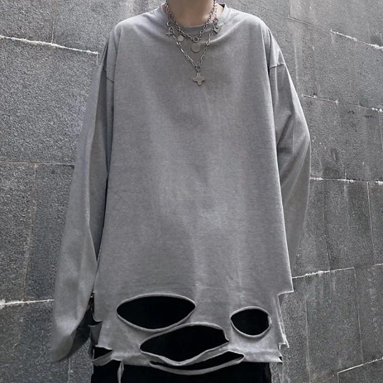 Title 11, Solid Color Hole Inner Mid-length Long-sleeved ...