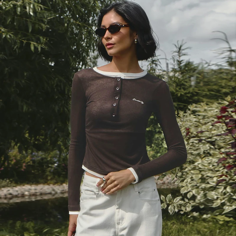 Title 6, Womens Simple Style Fake Two Pieces Leisure Top