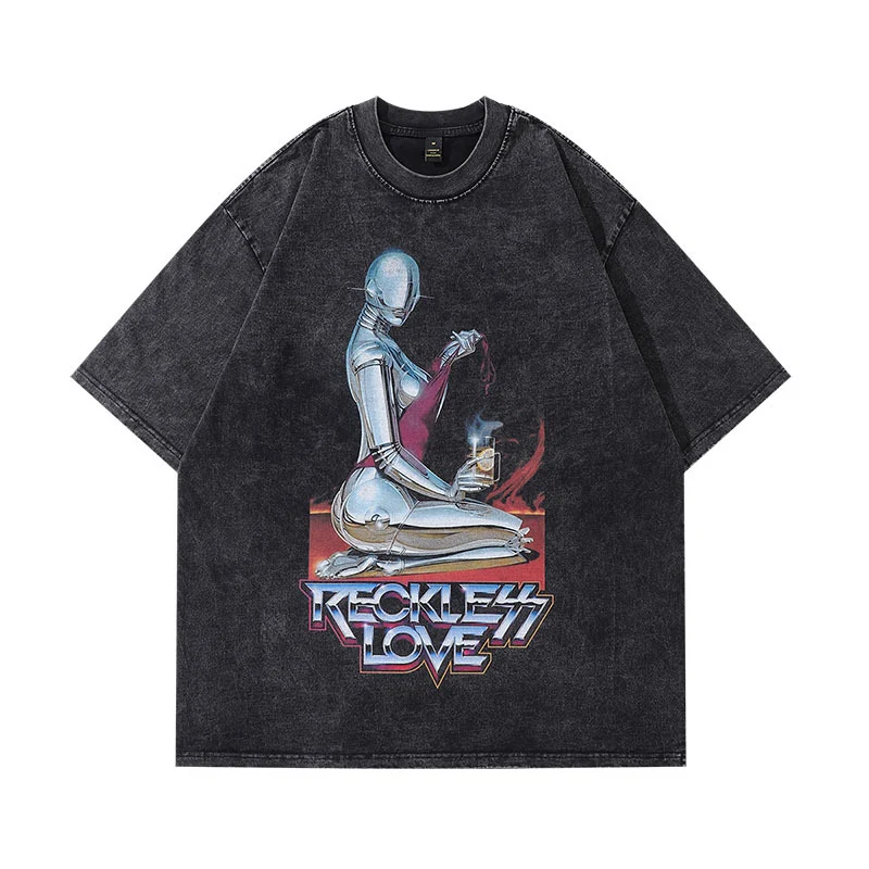 TKPA American High Street Vintage T-Shirt Oversize, Bedruckt, Distressed, Kurzarm, Lässiger Look, Streetwear Style, Bequemlichkeit. — foto 19