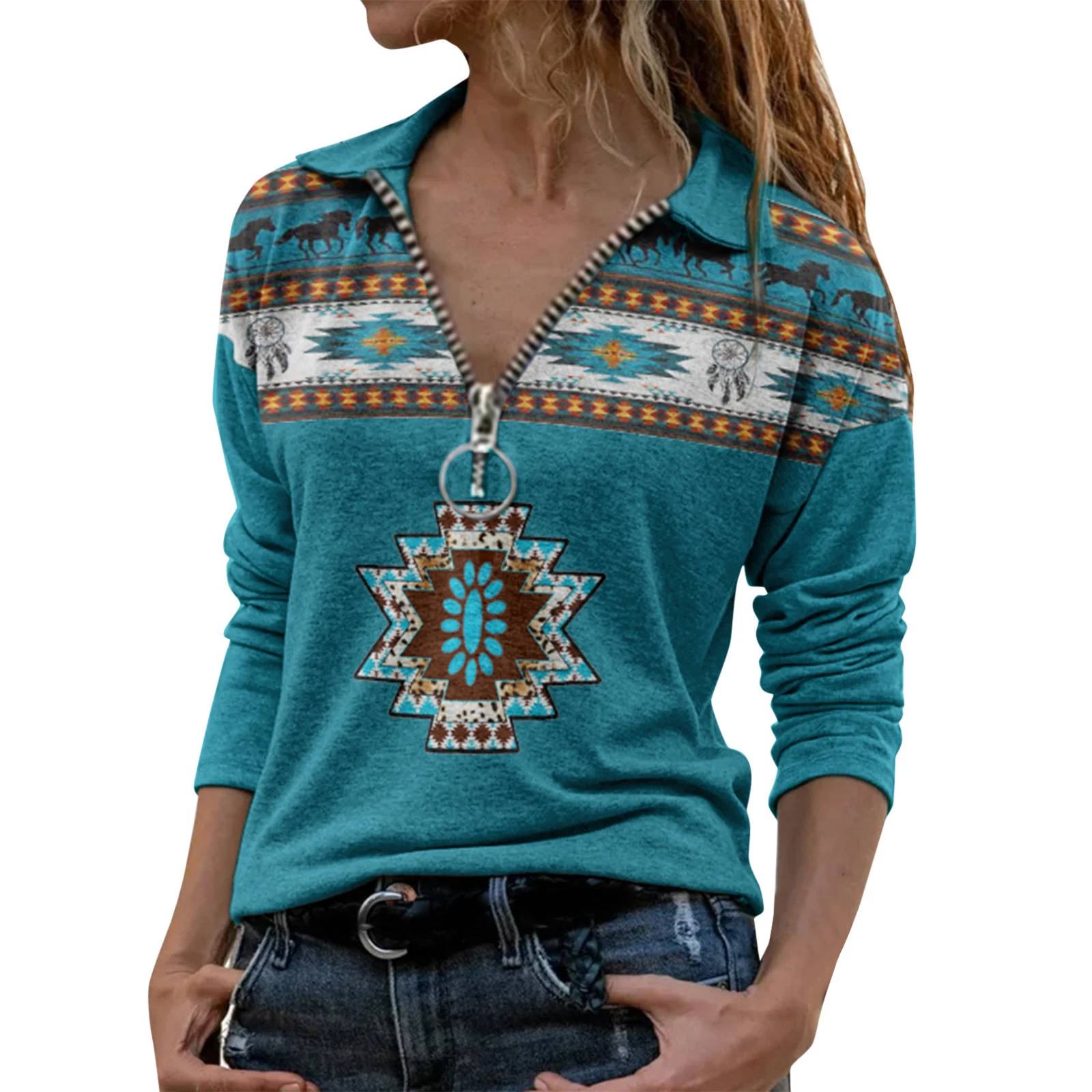 Title 7, Pullover casual da donna con scollo a V, stampa...