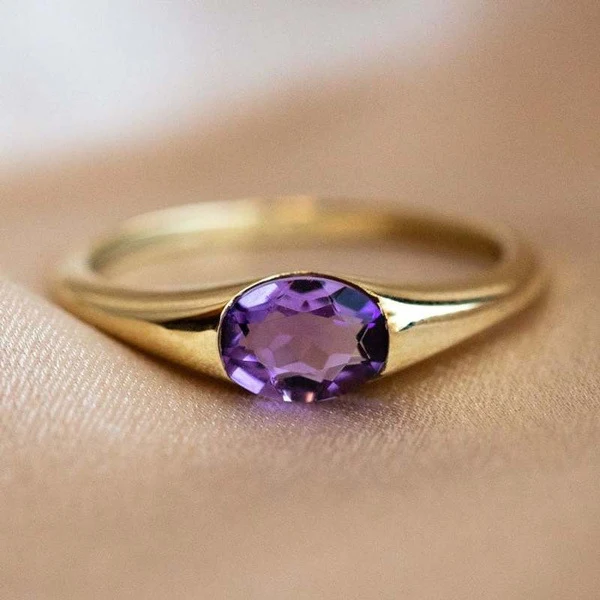 Title 5, Anel feminino de moda simples, ouro 18K com gem...