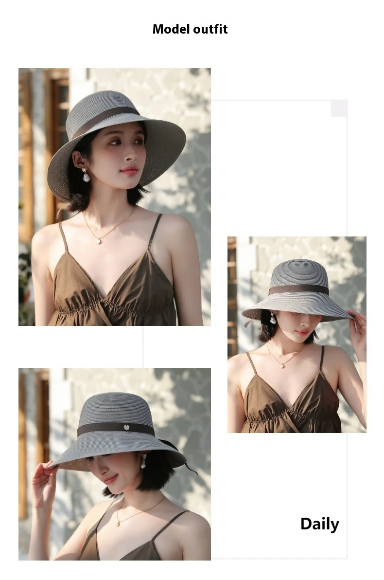 Title 14, Encrypted Wide Brim Lace-up Sun-proof Straw Hat...