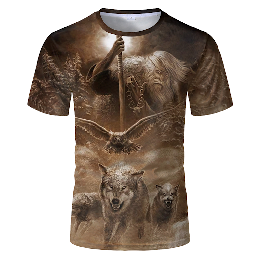 Title 3, Fox Wolfhead 3D digitale print ronde halsband v...
