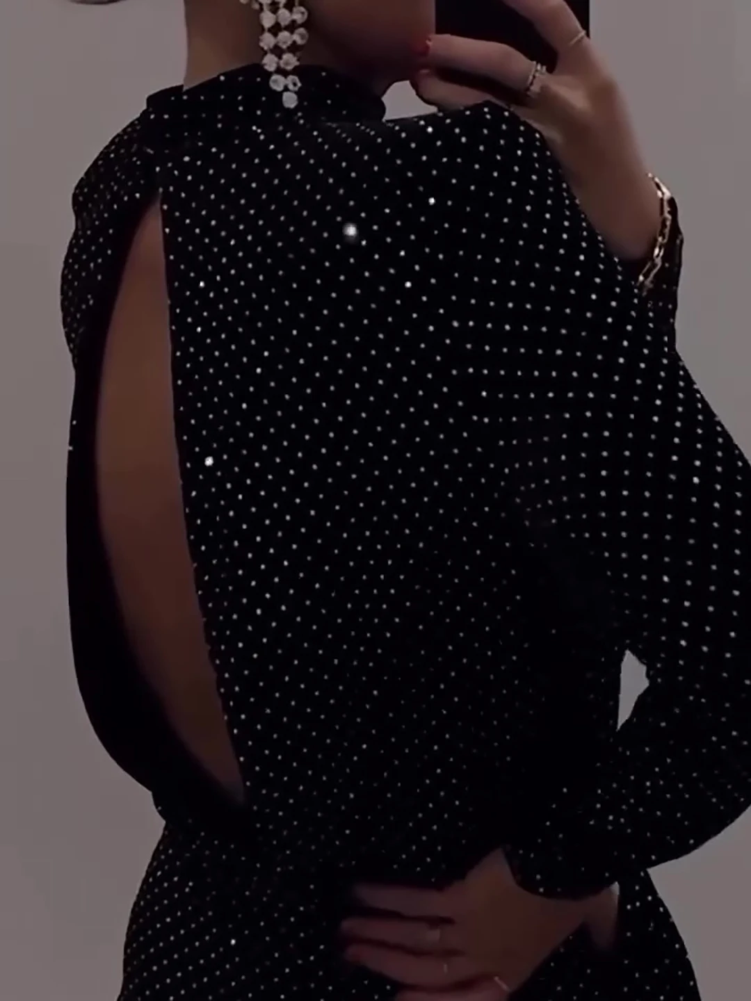 Black Diamond Backless Long Sleeve Mini Dress — photo 2