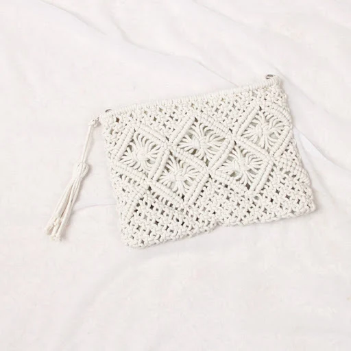 Title 5, Simple Tassel Clutch Bag Retro Handle Cotton Th...