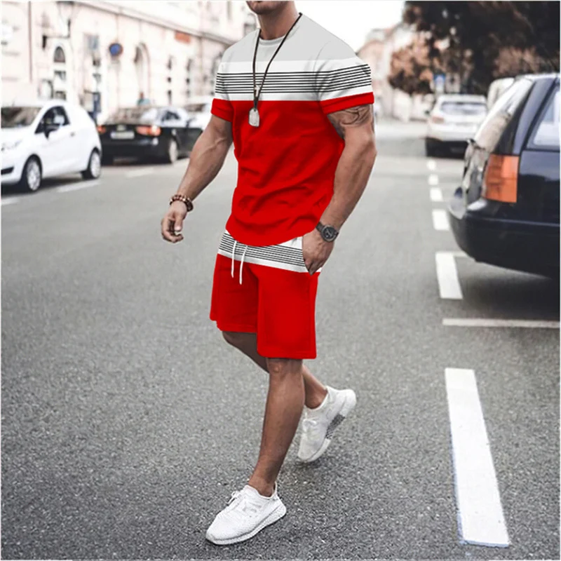 Zomer heren sport- en vrijetijds T-shirt met strepen, ronde hals, korte mouwen, ideaal voor sport en ontspanning, comfortabel. — foto 6
