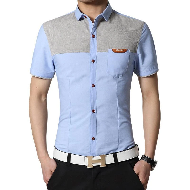 Men's Short Sleeved Denim Shirt Stitching Casual Fashion. Experience comfort and style with this versatile and fashionab — photo 2