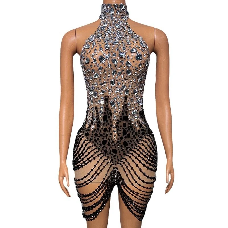Title 3, Halter Bead Necklace Sheath Dress