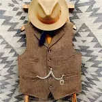 Terno vintage de lã com espinha de peixe e colete masculino casual grosso com flores. Conforto e estilo para o dia a dia. — foto 6